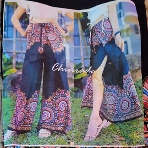 Black and Multicolor Boho Pants